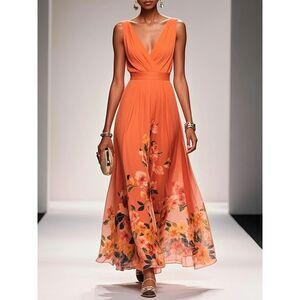 NEW Fehaute Maxi Dress Orange Floral Size 4 Elegant, Party, Event NWT
